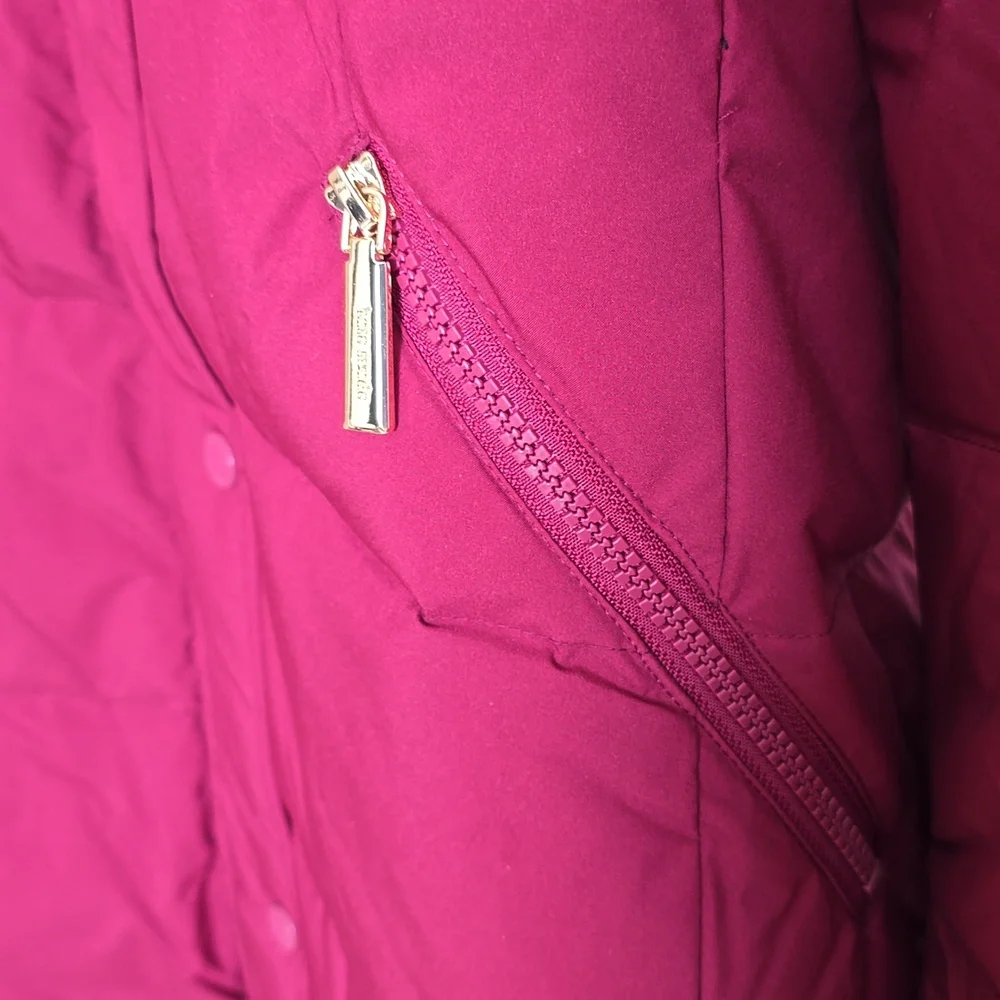 Kate Spade Long Parka With Faux Fur Trim Coat, Blackberry Preserves